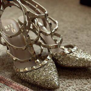 Mix No. 6 Gold Glitter Studded Heels